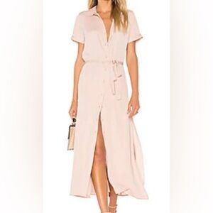 L 'Academie The Maxi Shirt Dress With Waist Tie Pink Blush Series - Size Small